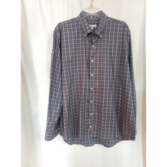 Peter Millar Blue Plaid Cotton Button-Down Fall Shirt - Picture 1 of 9